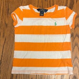 Polo by Ralph Lauren Kids Orange and White Striped Tee tiny ruffle sleeve 3T